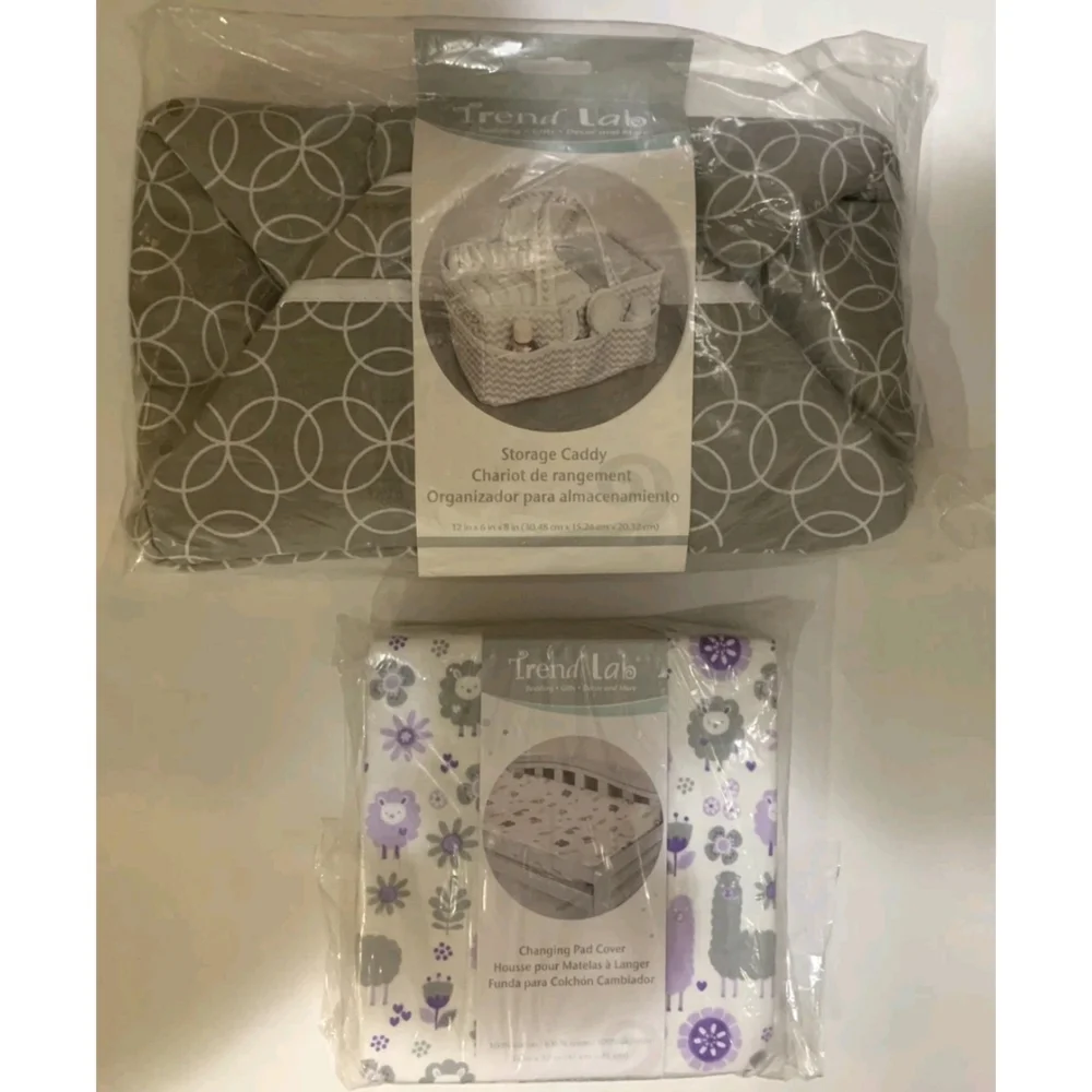 SET OF 2 TREND LAB STORAGE CADDY CIRCLE BODY AND CHANGING PAD COVERS